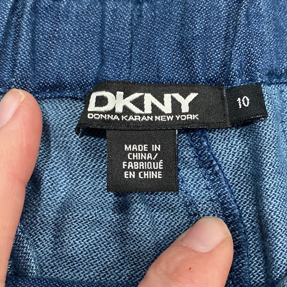 NWT DKNY 100% Linen Denim Blue Elastic Waist Knee Length Skirt 10 - Picture 8 of 16